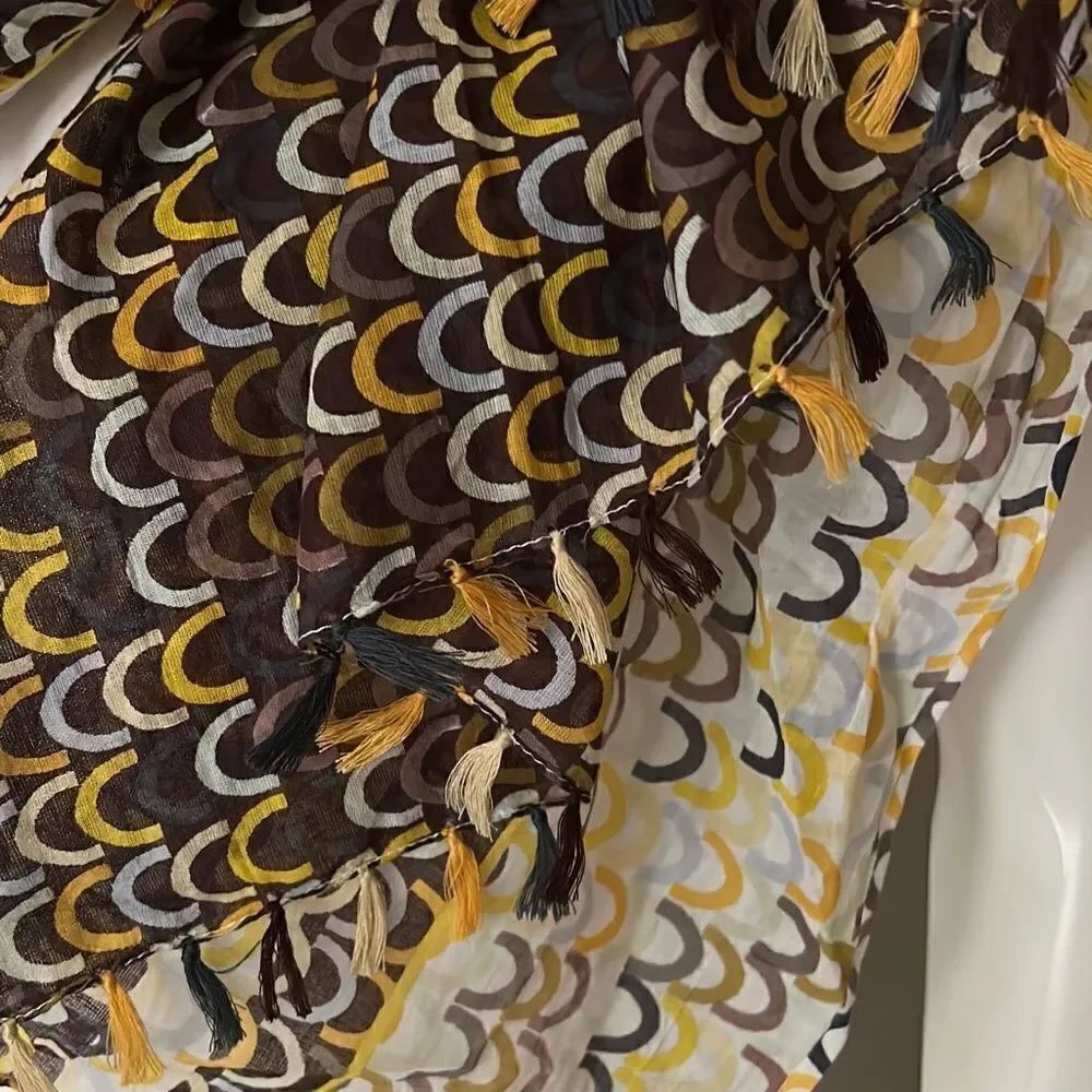 Linen Tassel Scarf Fall Colors - Picture 3 of 9